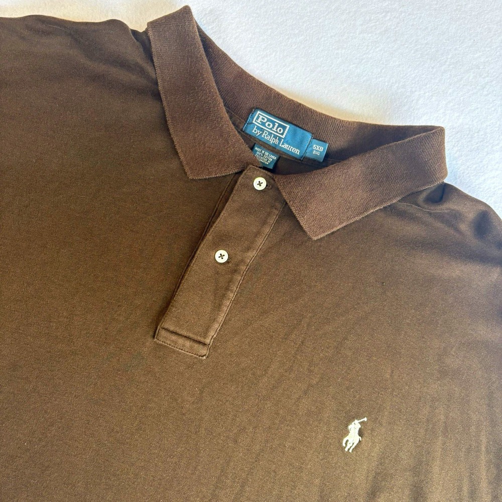 Polo Ralph Lauren Mens 5XB Brown Pony Polo Shirt Big Tall Classic Y2K Vtg Golf